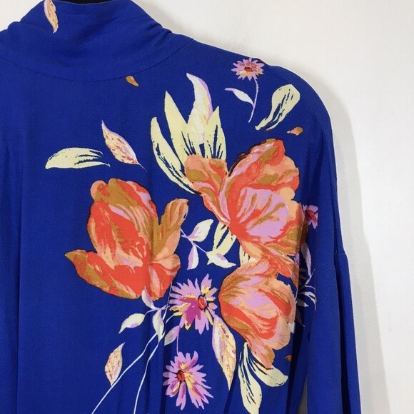 Free People Gemma Women's Size XS Tunic Blue Floral Mock Neck Tie Mini Dress - Picture 5 of 11